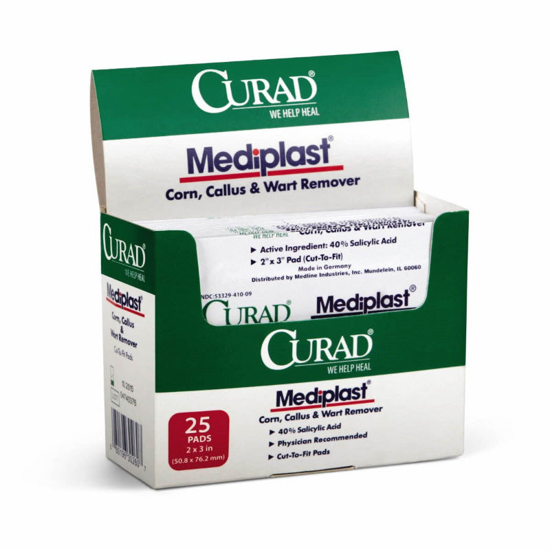 Curad Mediplast Corn Callus Wart Remover Pads 2" x 3" 25 count