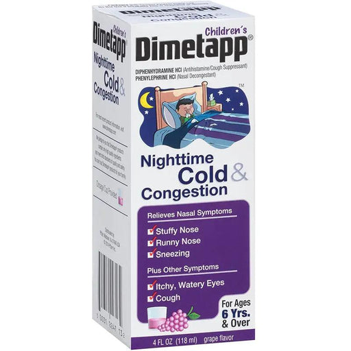 Foundation Consumer Healthcare Dimetapp Children's Nighttime Cold & Congestion Antihistamine/Cough Suppressant & Decongestant Grape Flavor | Mountainside Medical Equipment 1-888-687-4334 to Buy