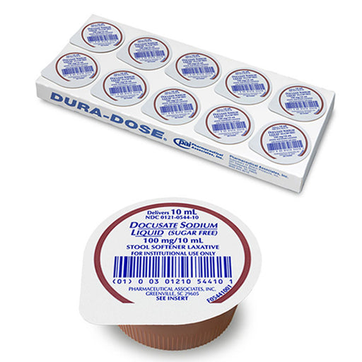 Buy Pharmaceutical Associates, Inc Docusate Sodium Liquid 100mg/10ml Stool Softner Laxative 10 mL, 100/Case  online at Mountainside Medical Equipment