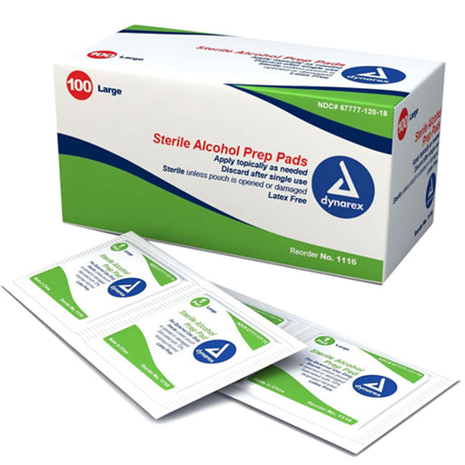Dynarex Dynarex Alcohol Prep Pads, Large Size, Sterile 100/Box | Mountainside Medical Equipment 1-888-687-4334 to Buy