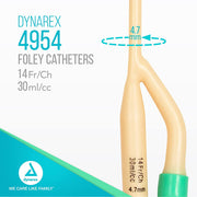 Image of Foley Catheter with sizing information, featuring sterile packaging, medical-grade material, and urology care essentials.