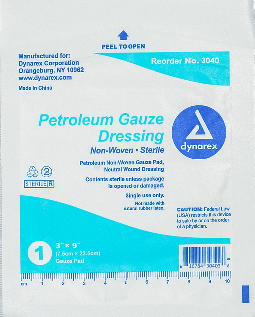 Dynarex Petroleum Gauze Dressing 3" x 9", 12/box | Mountainside Medical Equipment 1-888-687-4334 to Buy