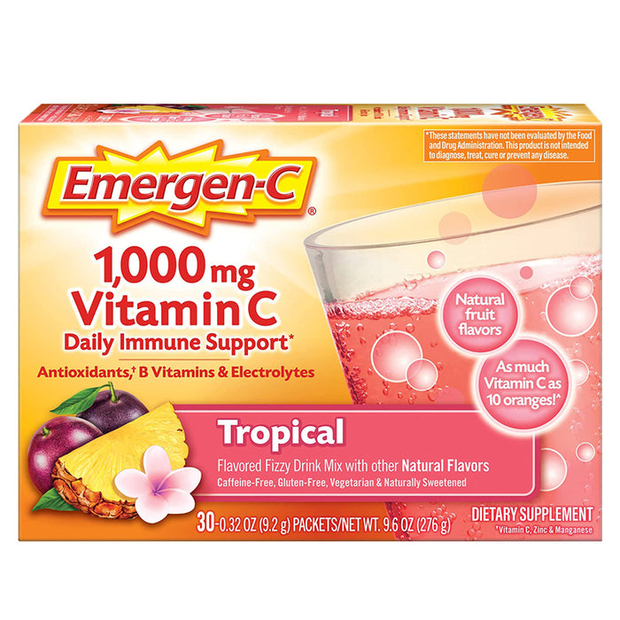 Buy Glaxo Smith Kline Emergen-C 1000mg Powder Drink Mix with Antioxidants, B Vitamins & Electrolytes, Vitamin C, Tropical Fruit Flavor, 30 Count  online at Mountainside Medical Equipment