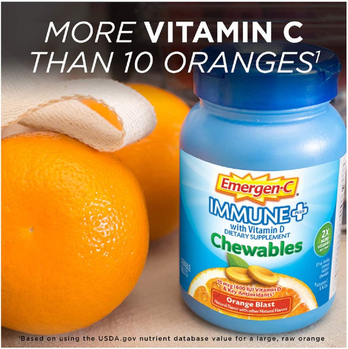 Buy Glaxo Smith Kline Emergen-C Immune+ Chewables 1000mg Vitamin C with Vitamin D Tablet Orange Blast Flavor, 42 Count  online at Mountainside Medical Equipment