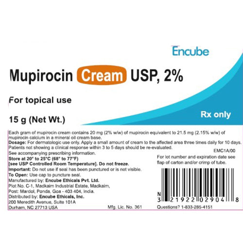 Buy Encube Ethicals Encube Mupirocin Calcium Cream 2%, 15 gram  online at Mountainside Medical Equipment