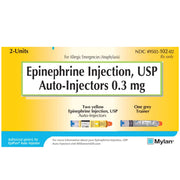 Mylan Epinephrine Autoinjector Adult Pen Syringes 0.3 mg set for rapid anaphylaxis and severe allergic reaction management.