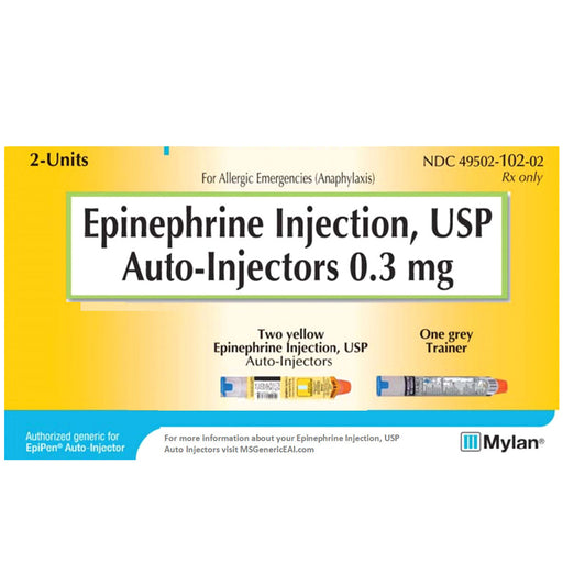 , | Mylan Epinephrine Autoinjector Adult Pen Syringes 0.3 mg (2 Auto-Injectors +1 Trainer) (Rx)