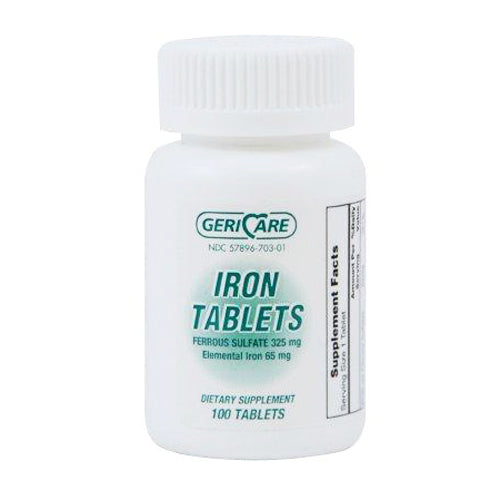 Bottle of Ferrous Sulfate Tablets EC 325 mg for anemia, iron boost, wellness, and energy support.