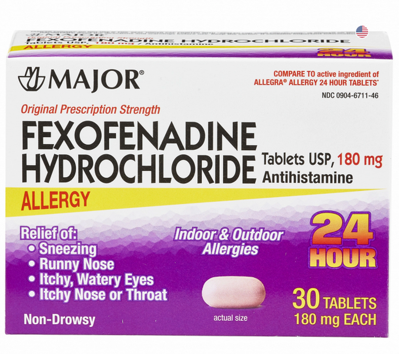 Buy Major Pharmaceuticals (Comparable to Allegra) Fexofenadine 180mg Allergy Relief Tablets, 30 Tablets  online at Mountainside Medical Equipment