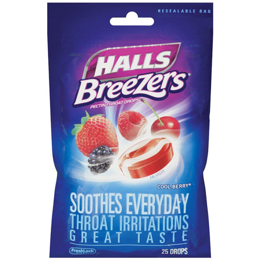 Cough Drops, | Halls Breezers Cough Drops with Cool Berry Flavor, 25/Bag