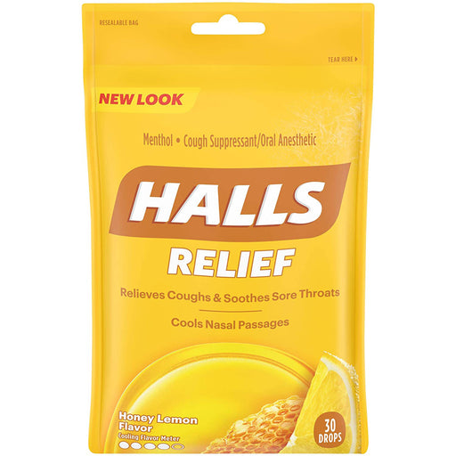 Cough Drops | Halls Cough Drop Lozenges Honey Lemon Flavor 30 Count