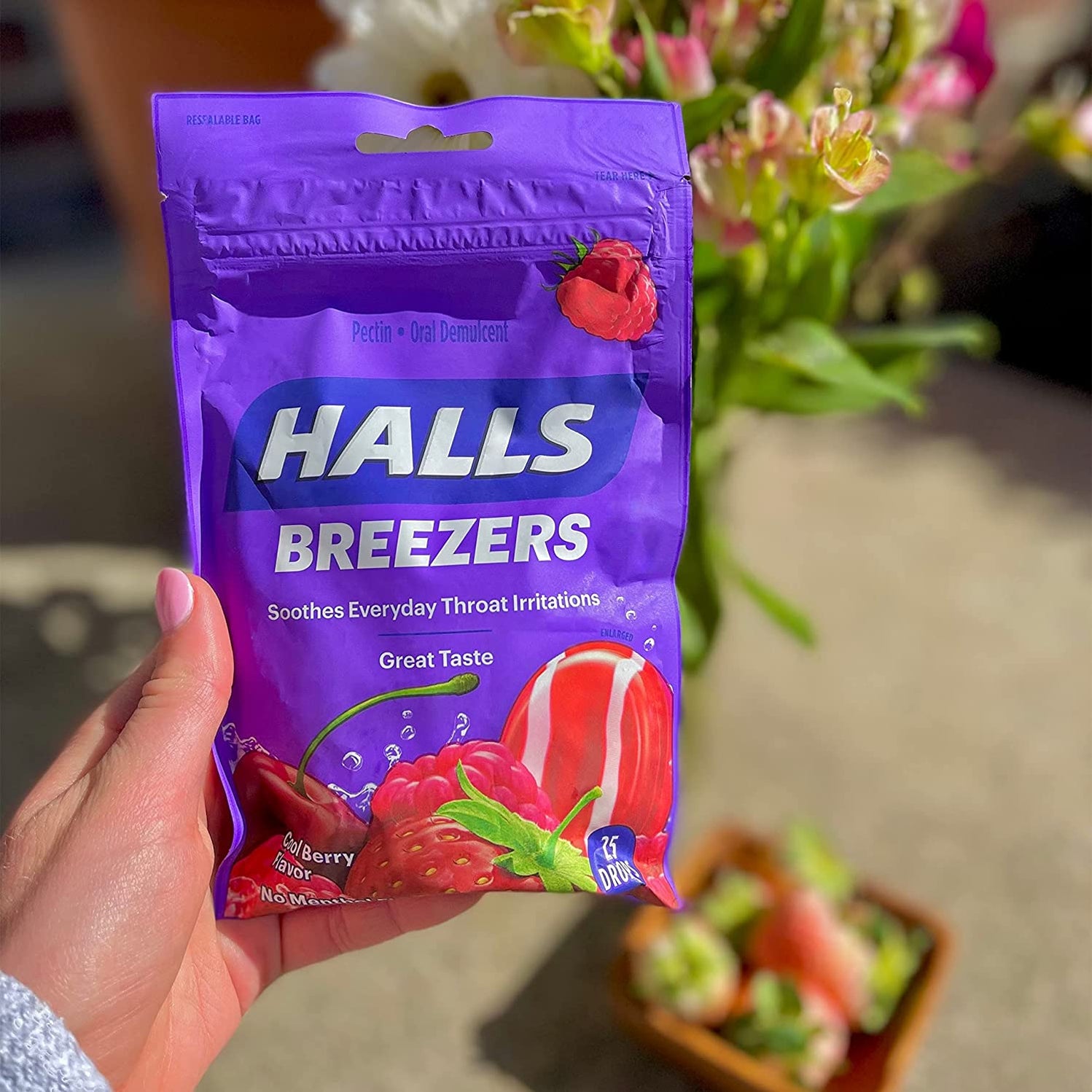 Halls Breezers Cough Drops with Cool Berry Flavor, 25/Bag