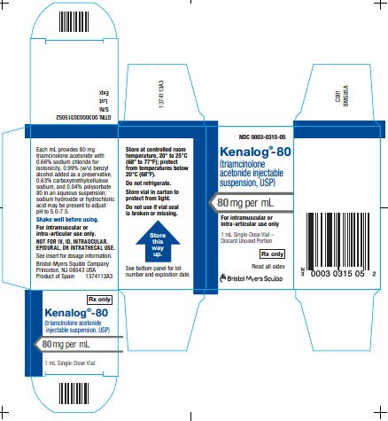Kenalog 80 for Injection box instructions and drug facts