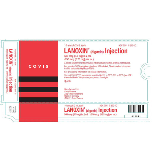 Buy Covis Pharmaceuticals Lanoxin (digoxin) for Injection Adult, 10 Ampuls, 2 mL  online at Mountainside Medical Equipment