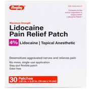 Close-up of Lidocaine Pain Relief Patches 4%, providing topical pain relief and enhancing mobility for sore muscles and joint pain.