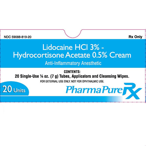 Puretek Lidociane HCI 3% Hydrocortisone Acetate 0.5% Cream 20 Single-Use Tubes, Applicators & Wipes | Buy at Mountainside Medical Equipment 1-888-687-4334
