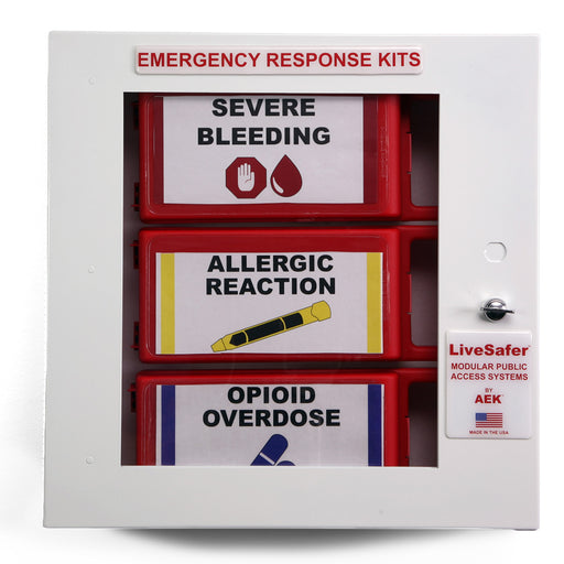 Medical Cabinets, | LiveSafer Emergency Response Low Profile 4" Deep Cabinet with Severe Bleeding, Allergic Reaction, Opiod Overdose Cases