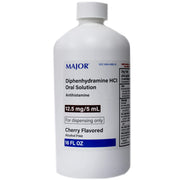 Major Pharmaceuticals Major Diphenhydramine HCI 12.5mg/5 mL Oral Solution, Cherry Flavor 16 Ounce 