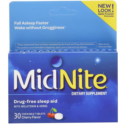 Sleep Aid | MidNite Chweable Sleep Aid Melatonin Cherry Flavor 30 Tablets