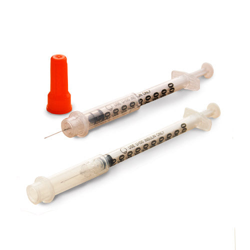 Safety Syringes | Monoject 1mL Insulin Safely Syringes, 1cc, 29 Gauge x ½" Permanent Needle, 100/box