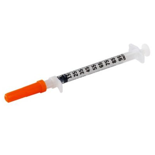 , | Monoject Insulin Safety Syringes with 29 Gauge x 1/2" Permanent Needle, 50 Per Box