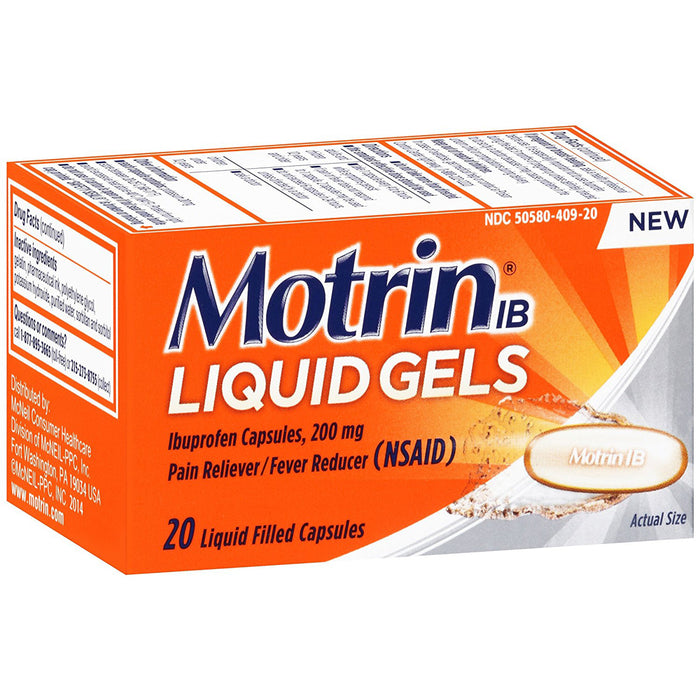 Buy Cadbury Motrin IB Liquid Gels, Ibuprofen Capsules, 200 mg, 20 count  online at Mountainside Medical Equipment
