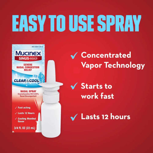 Buy RB Health Mucinex Sinus-Max Severe Nasal Congestion Relief Clear & Cool 0.75 fl oz  online at Mountainside Medical Equipment