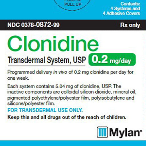 Mylan Pharmaceuticals Mylan Clonidine Transdermal Patch 0.2mg 24-Hour 4/Box | Mountainside Medical Equipment 1-888-687-4334 to Buy