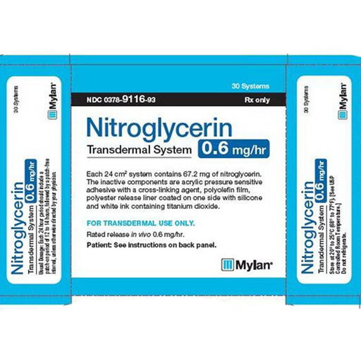 Buy Mylan Pharmaceuticals Mylan Nitroglycerin Transdermal Patches 0.6 mg/hr, 30 Count (Rx)  online at Mountainside Medical Equipment