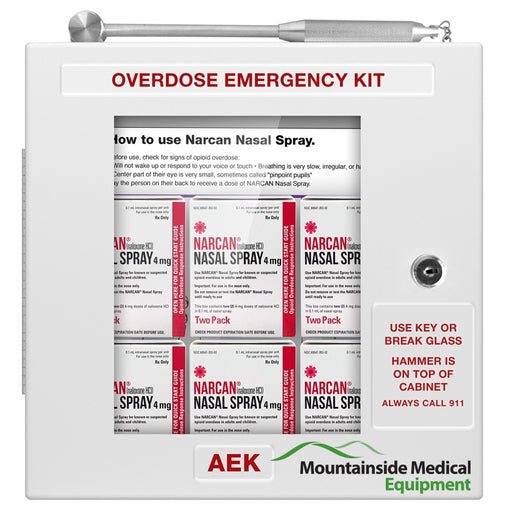 Medical Cabinets | Metal Locking Opioid Overdose Emergency Kit Empty Cabinet w/Breakable Window, Hammer & 3D Purple Sign