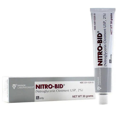 Nitro-Bid Nitroglycerin Ointment 2% tube for angina relief and improved heart health.