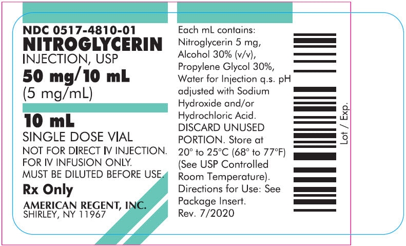 Buy American Regent Nitroglycerin for Injection 5 mg/mL Single Dose Vials 10 mL, 25/Tray (Rx)  online at Mountainside Medical Equipment