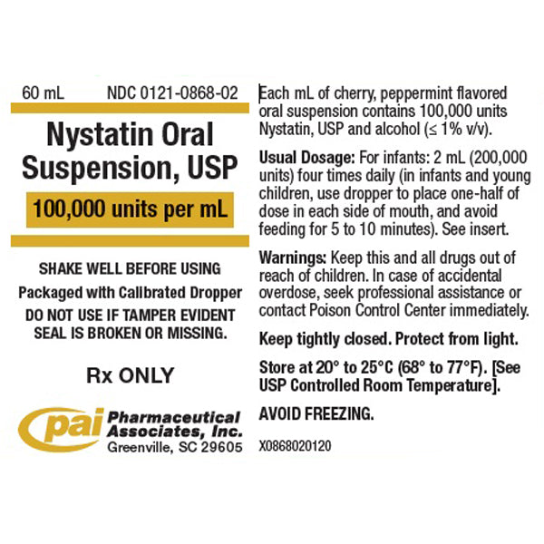 Buy Pharmaceutical Associates, Inc Nystatin Oral Suspension Liquid SS 100,000 Unit Per mL with Dropper 60mL (Rx)  online at Mountainside Medical Equipment