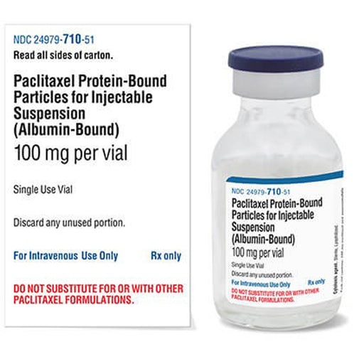 Paclitaxel Protein-Bound Particle Injectable Suspension (Albumin-Bound) 100 mg vial, used for targeted cancer therapy.