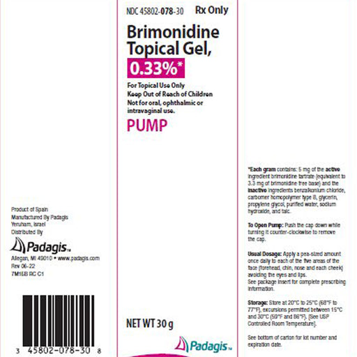 Buy Padagis US Padagis Brimonidine Topical Gel 0.33% Pump Bottle 30 Gram  online at Mountainside Medical Equipment