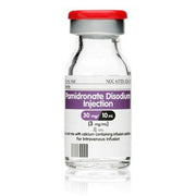 Pamidronate Disodium Injection vial used for treating osteoporosis and cancer-related hypercalcemia, promoting bone health and pain relief.