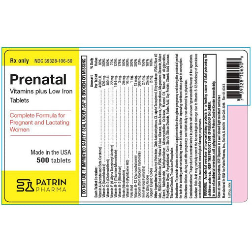 Prenatal Multivitamin | Patrin Prenatal Plus Multivitamin Tablets, 100 count  (Rx)