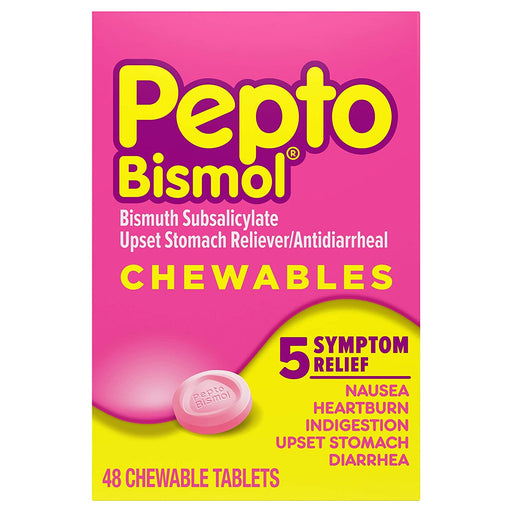 Anti-Diarrheal Relief Liquid | Pepto Bismol Chewable Tablets 48 Count