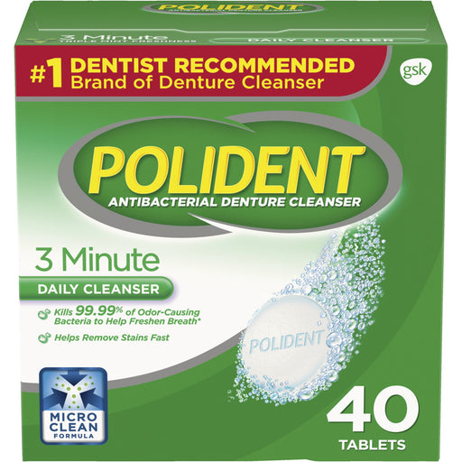 Denture Cleanser | Polident 3 Minute Soak Antibacterial Denture Cleanser 40 ct
