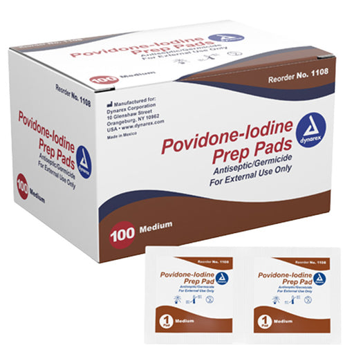 Dynarex Povidone Iodine Prep Pads, 100/box | Buy at Mountainside Medical Equipment 1-888-687-4334