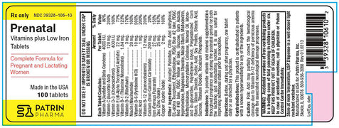 Buy Patrin Pharma Prenatal Vitamins Plus Low Iron Tablets 100ct  online at Mountainside Medical Equipment