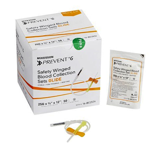 Blood Collection Set | Prevent G Blood Collection Set 25 Gauge 3/4 Inch Needle Length Safety Needle 12 Inch Tubing, 50/Box