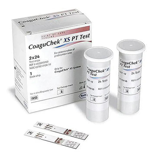CoaguChek XS PT Test Strips, PT/INR for precise blood clot measurement and anticoagulant therapy management.
