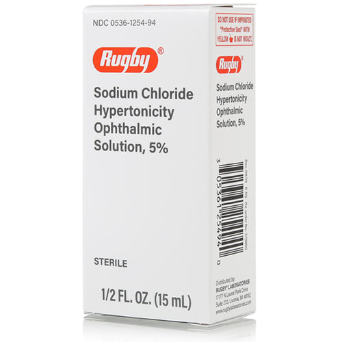 Sodium Chloride 5% Ophthalmic Solution Eye Drops bottle for corneal edema, reducing dryness and enhancing eye moisture and comfort.
