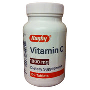 Vitamin C 1000mg Tablets 100 Count by Rugby for immune support, antioxidant health, and vitality boost.
