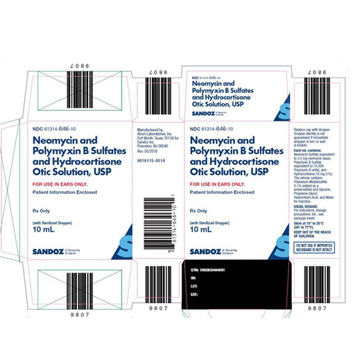 Buy Sandoz Sandoz Neomycin, Polymyxin B and Hydrocortisone Combination Ear Drops, 10 mL  online at Mountainside Medical Equipment