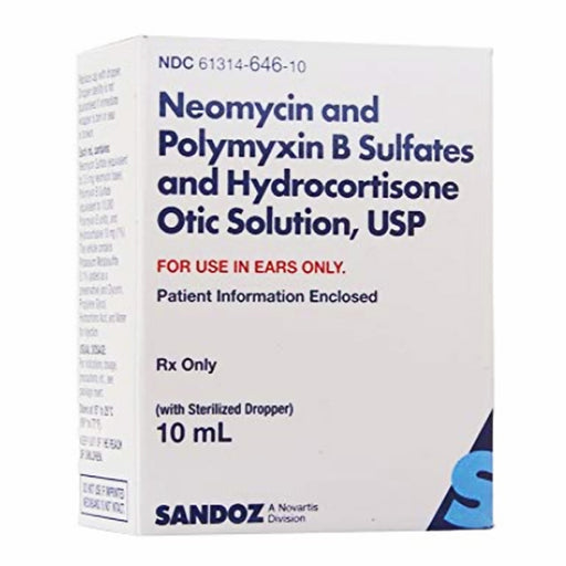 Sandoz Sandoz Neomycin, Polymyxin B and Hydrocortisone Combination Ear Drops, 10 mL | Buy at Mountainside Medical Equipment 1-888-687-4334