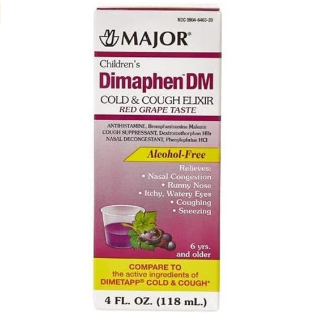 Major Dimaphen DM Children's Cold & Cough Elixir, Red Grape Flavor 4 o ...