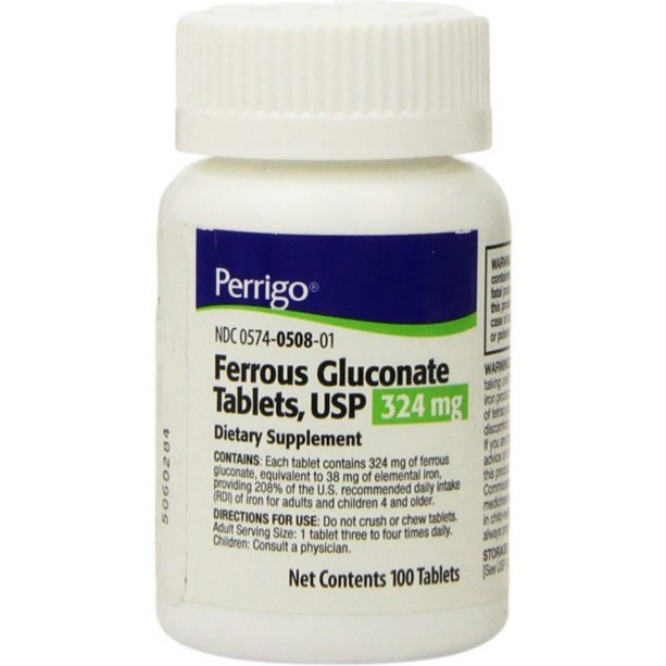 Ferrous Gluconate Green Tablets 324mg, 100 tablets — Mountainside