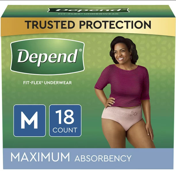 Depend Fit-Flex Incontinence Underwear for Women, Medium, 18 ct